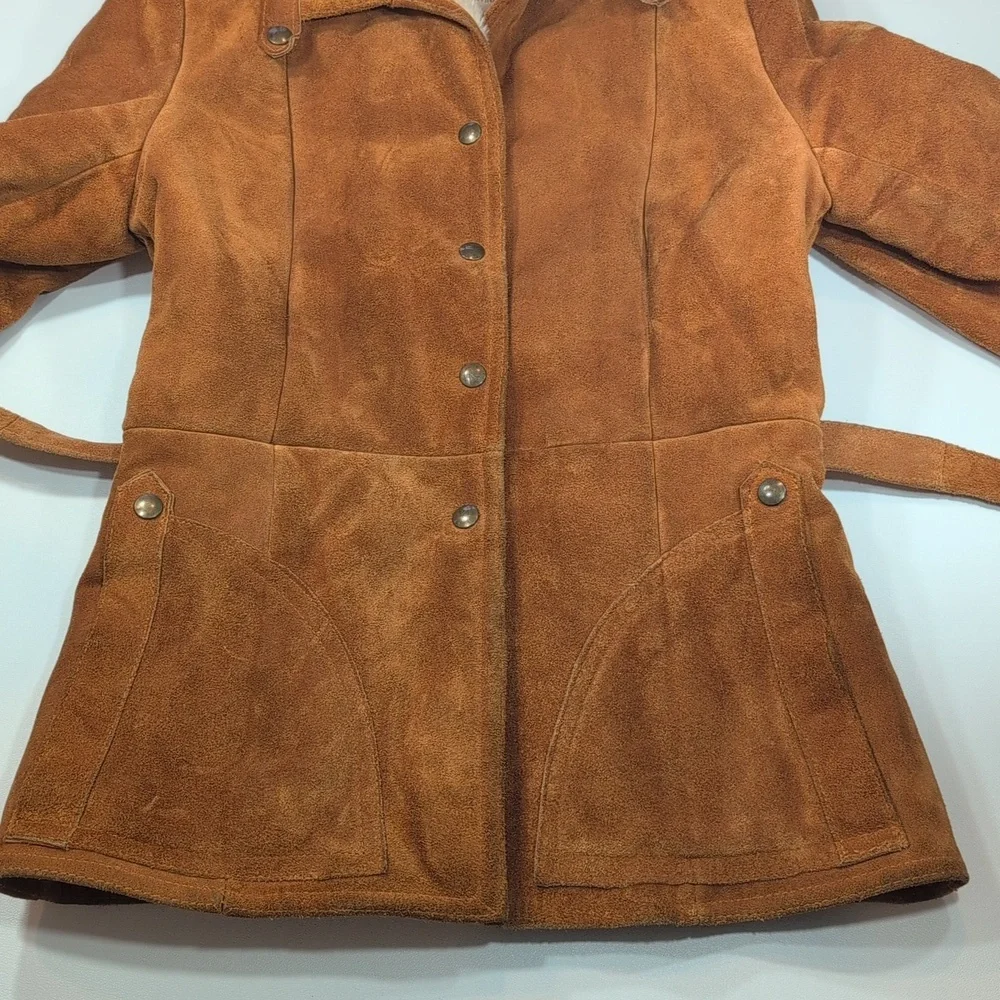 VTG Leatherscapade suede belted, snap up jacket W  pile furry interior. Small - Picture 3 of 16